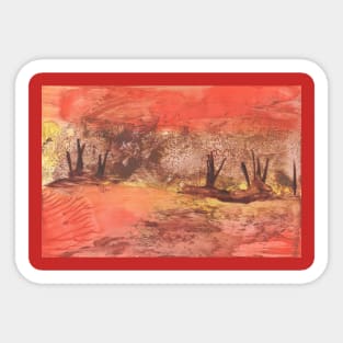 Autumn landscape, nature. Encaustic wax art. Painting drawing Sticker